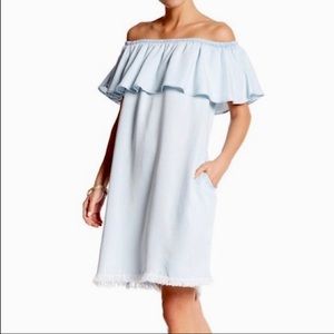 Light blue off the shoulder dress